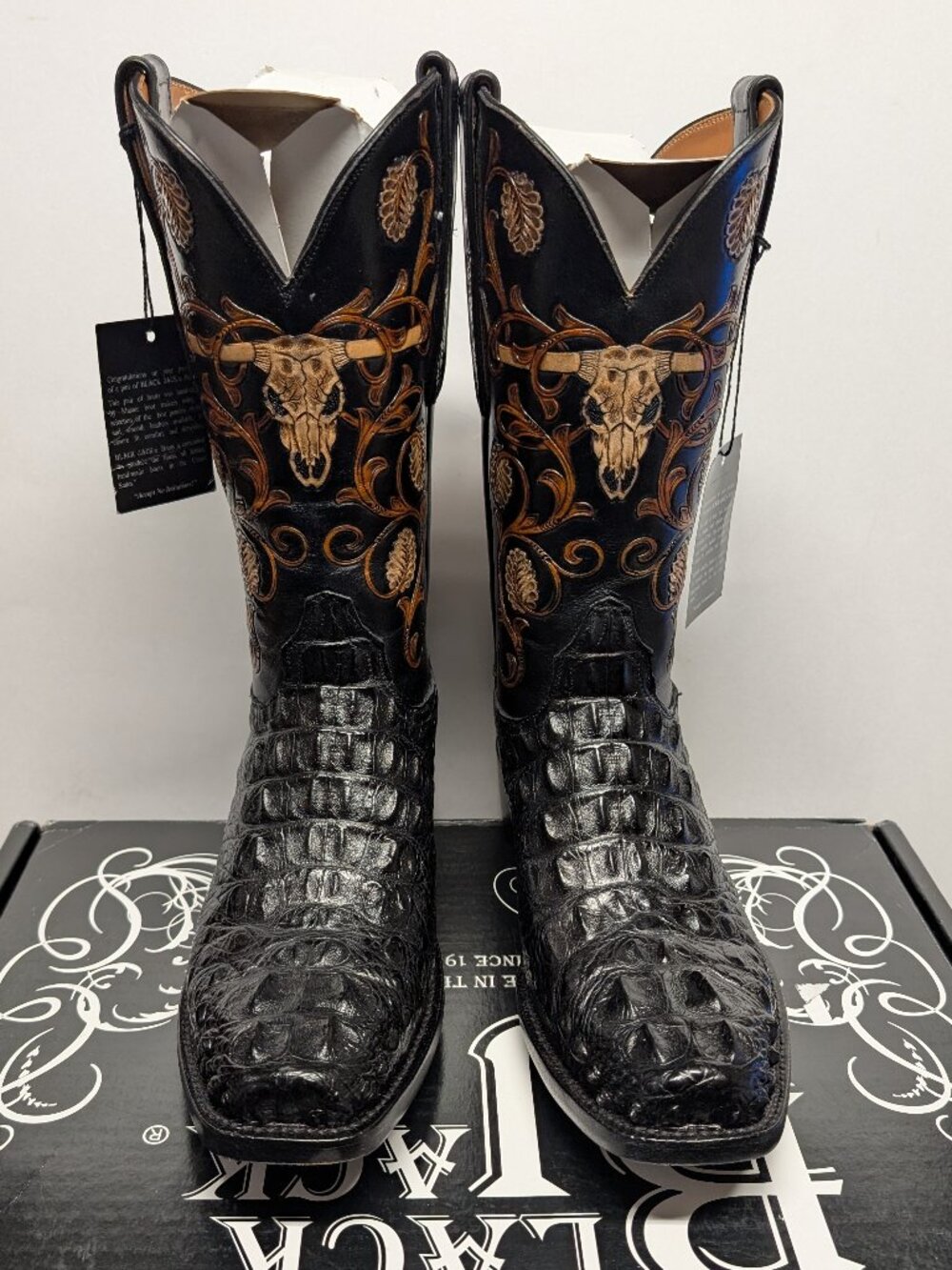 Black Jack Black Alligator Headcut Hand-Tooled Boots Men's 10.5D - LNIB